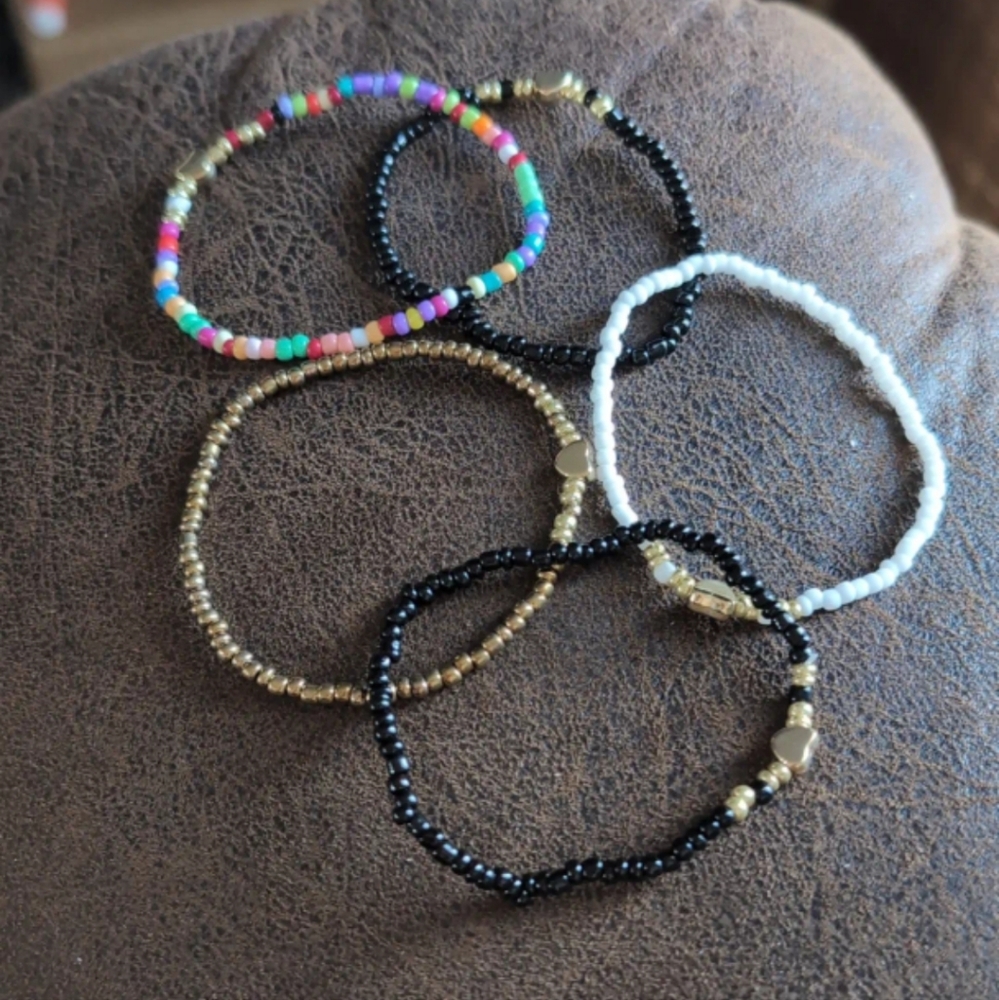 4$ Add On⭐Bohemian Style Colorful Seed Beads Mixed Heart Stack Bracelets #3